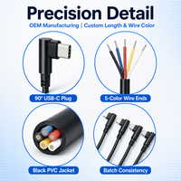 Câble Pigtail Industriel Intégré ZhongXian OEM Personnalisé 90 USB-C Mâle à Angle Droit 5 Fils à Extrémité Ouverte en PVC avec Conducteur en Cuivre Étamé