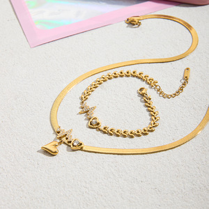 Collar de acero inoxidable con forma de corazón, con diamantes de imitación y colgante de circonita, para regalo, diseño de múltiples capas. - Product Image 4