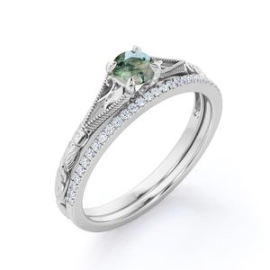 925 Sterling <b>Silver</b> Engraved 1.25 Carat Cut Dendritic Moss Agate Classic Style <b>Solitaire</b> <b>Ring</b> Gold Plated Wedding - Product Image 6