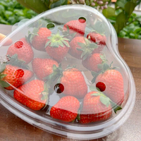 Boîte d'emballage pour fruits en plastique PET transparent de 21 oz, avec trous d'aération, forme de cœur, pour fraises, cerises, tomates, avec couvercle