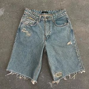 new Vintage Washed <b>Raw</b> <b>Hem</b> Men's Distressed Denim Shorts Gothic Punk jorts baggy Quality Casual Tassels streetwear men shorts - Product Image 1
