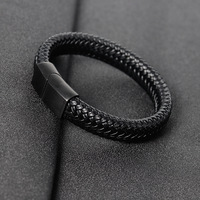 Bracelet en cuir véritable tressé fait main avec fermoir magnétique en acier inoxydable, bijoux pour hommes, OT-033