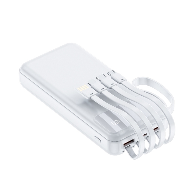 Wholesale Cheap Price Power Bank 30000mah Built in 4 Cables Outdoor Portable Charger With Cords Lanyard 2A Fast Charging