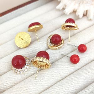 Lunette ronde en pierre au design étonnant Boucle d'oreille en pierre précieuse de corail orange naturel plaqué or 18 carats Fabricant de bijoux fins pour femmes - Product Image 5