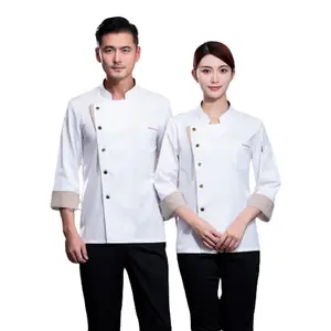 Aziatische Stijl Werk Uniform Restaurant Witte Knoop Knoop Voor Jas Chef Uniform Jas Mannen