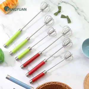 Food grade semi automatic colorful handle kitchen hand press stainless steel silicone manual ice cream mixer egg whisk beater