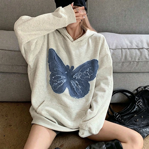 <span class=keywords><strong>Felpa</strong></span> <span class=keywords><strong>con</strong></span> Cappuccio Oversize in Denim <span class=keywords><strong>con</strong></span> Patchwork a <span class=keywords><strong>Farfalla</strong></span> 2026, Casual <span class=keywords><strong>con</strong></span> Grafica e Tasca, Stile Streetwear - Product Image 1