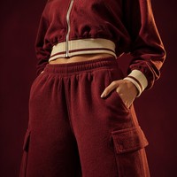 Ensemble de 2 pièces pour femmes, veste bomber varsity grande taille, pantalon cargo à jambes larges, bordeaux, du S au 5X