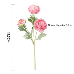 Fiori artificiali a tre teste a forma di ranuncolo stile europeo adatti per la decorazione di matrimonio a casa fotografia di composizione floreale - Product Image 5