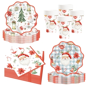 DAMAI New Christmas Party Tableware Set Include 7' and 9' Inch Wavy Paper Plate Paper Cup Napkin for Merry Christmas Party - Product Image 5