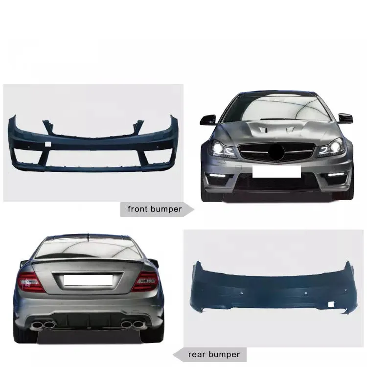 Front Bumper Grills Hood Side Skirts Rear Diffuser Body Kits For Mercedes Benz W204 C63 AMG Body Kit 2008-2014