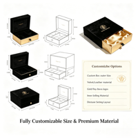 Boîtes rigides en carton personnalisées, écologiques, recyclables, haut de gamme, avec logo estampé or, surface en velours, pour bijoux, montres, lunettes