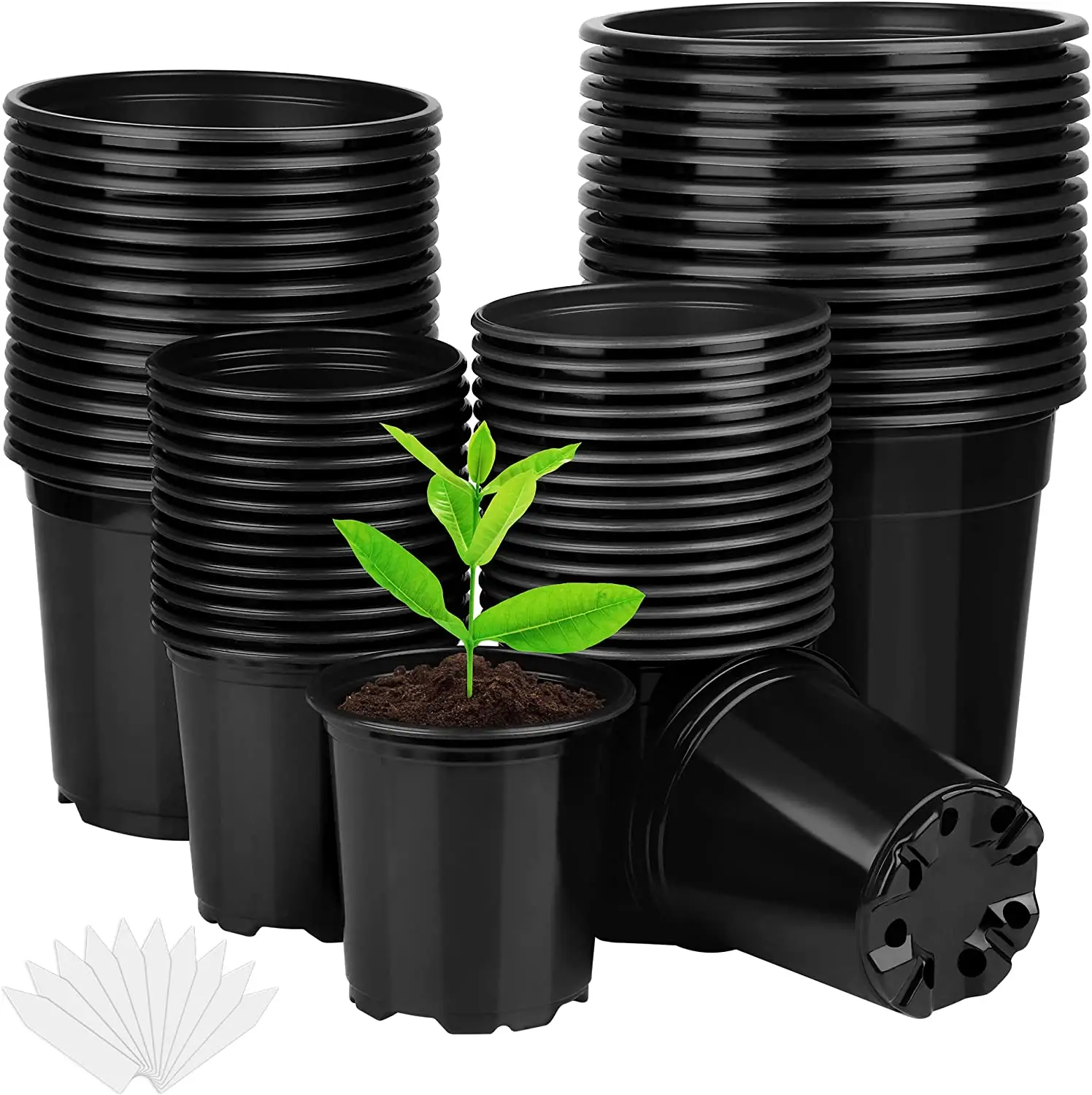 블랙 3.5 4 5 6 인치 플라스틱 식물 보육 냄비 다양한 팩 식물 화분 배수 구멍