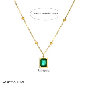 Geometric Square Pendant Gold Plated Stainless Steel Chain Necklace Green Stone Bezel Setting Daily Wear Gift Jewelry - Product Image 4