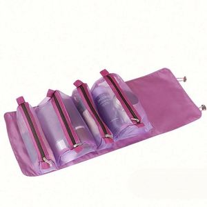 Sacs de maquillage cosmétiques en polyester personnalisés, multifonctionnels, 4-en-1, avec logo imprimé, rangement amovible, grande capacité, avec fermeture éclair - Product Image 4