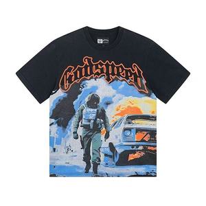 Camiseta Vintage Estampada de Algodón Puro de Manga Corta Estilo Urbano Casual Godspeed Verano Unisex de Corte Holgado - Product Image 2