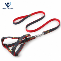 Harnais et laisse pour chien, ensemble en denim double face rouge avec surpiqûres jaunes pour chiens de petite, moyenne et grande taille