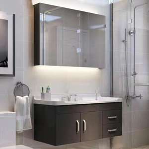 Mueble de Baño de Pared con Espejo de Madera Negra de Alta Calidad, Estilo Nórdico Moderno - Product Image 6