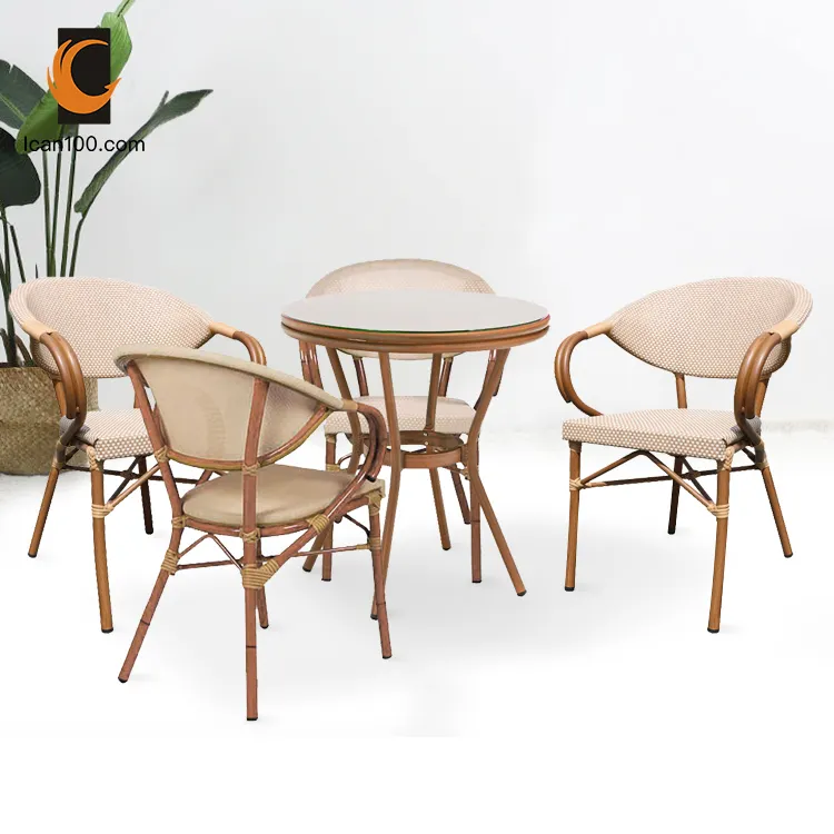 Popular New Style Commercial China Outdoor Rattan Dining Set Bistro Table Chairs Garden Furniture
