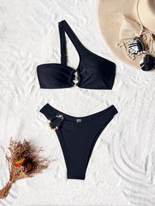 Personalizar Black Bikini Set Mulheres Swimwear Elástico Alça de Ombro Ajustável Top + Triângulo Briefs Swim Suit Beach Wear - Product Image 5