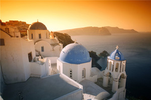 Mural de Pared con Diseño Moderno de la Iglesia de la Cúpula <span class=keywords><strong>Azul</strong></span> al Atardecer de Santorini, Impermeable, Fácil de Instalar, para Dormitorio, Hotel, Baño - Product Image 2