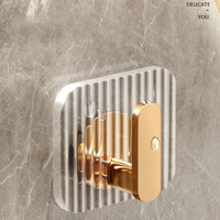 Crochet adhésif de luxe en acrylique sans trace pour toilettes, salle de bain et cuisine, fixation puissante pour suspendre vêtements sur porte - Or