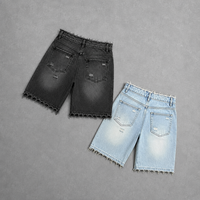 Pantalones Cortos de Mezclilla Rotos para Hombre, Estilo Vintage, Holgados, con Efecto Ácido, Estilo Urbano