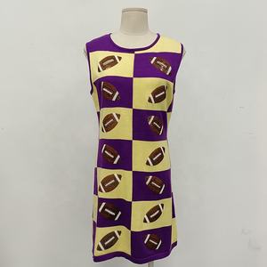 Nuovo prodotto in <span class=keywords><strong>maglia</strong></span> senza maniche abiti da donna <span class=keywords><strong>viola</strong></span> giallo Plaid Rugby paillettes su tutto il girocollo scavato sul retro <span class=keywords><strong>abito</strong></span> - Product Image 1