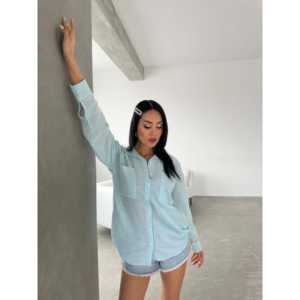 Simple Striped Button Down Shirt Women Casual Poplin Blouse Everyday Wear Light Blue <b>White</b> Stripe <b>Long</b> Sleeve <b>Top</b> - Product Image 1