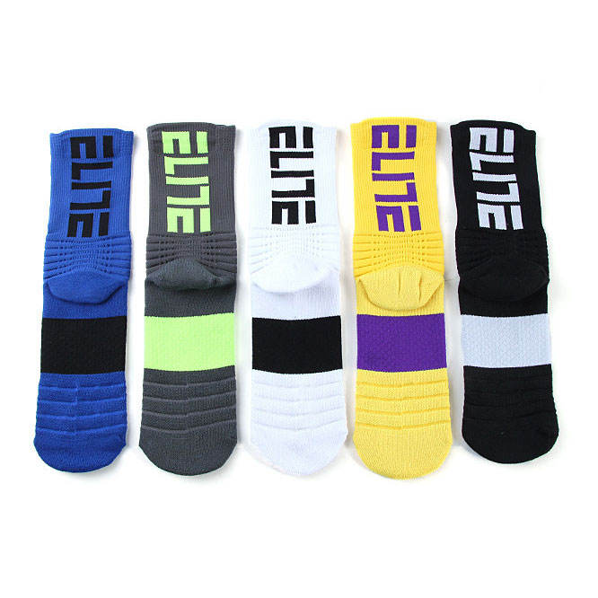 Men's Elite Basketball Crew Socks Heavy Thick Terry Cushion Non Slip Grips Moisture Wicking Custom Logo on Cuff Wholesale Bulk