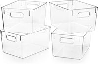 Transparante PET Plastic Pantry Organizer Bakjes 6 Stuks Voedsel Opbergbakjes Met Handvat Anti-Slip Bodem Voor Koelkast Vriezer Organisatie BPA-Vrij