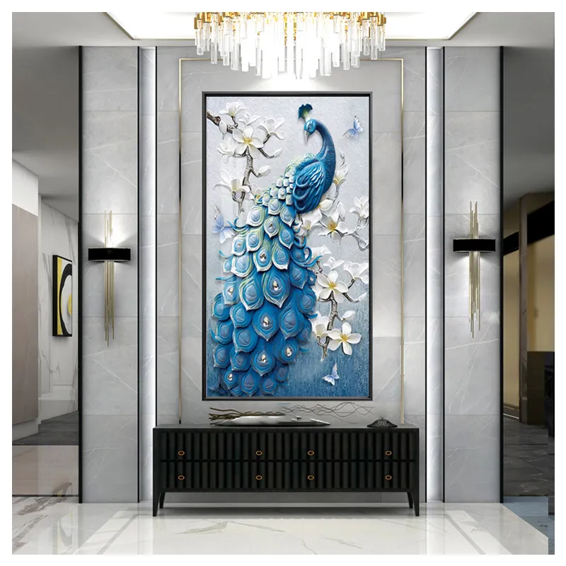 Luxury Peacock Flower Door Elegant Modern Canvas Prints Posters Picture 3d wall crystal porcelain picture art peacock