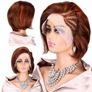 Perruque frontale en dentelle 13x4, cheveux humains bruts avec cuticules intactes, frange tressée, perruque 99J pour femmes, perruque courte brésilienne en cheveux humains pour l'été - Product Image 4