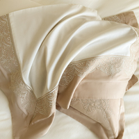 Ensemble de housse de couette en satin de coton 100% luxe, brodé, élégant, blanc champagne, ensemble de literie 4 pièces pour chambre d'hôtel