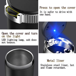 Cendrier de voiture en gros, vente chaude, facile à nettoyer, cendrier de voiture en acier inoxydable détachable avec couvercle, lumière LED bleue pour la plupart des porte-gobelets de voiture - Product Image 5