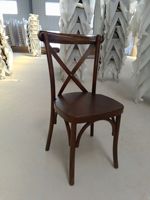 Chaise de restaurant, mariage, fête, événement, style ferme antique, en bois, certifiée EN12520, pour marchés américains, hôtels, dossier croisé en X