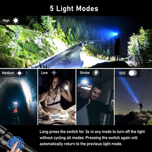 مصباح يدوي LED قوي قابل لإعادة الشحن P90 مقاوم للماء مع شاشة عرض وتكبير تلسكوبي من سبائك الألومنيوم مع شحن USB - Product Image 5