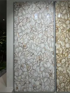 Ubin batu akik format besar panel tipis porselen marmer glossy lempengan sintered batu ubin