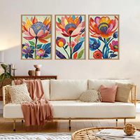 HAOWAI-Toile murale abstraite avec motif floral, affiche imprimée, peinture style rétro, personnalisé, 3 pièces