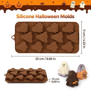 Moule à bonbons en silicone en forme de fantôme d'Halloween, 12 cavités, antiadhésif, réutilisable, de qualité alimentaire, pour chocolat, gelée, glaçons - Product Image 2