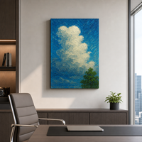 Toile de peinture à l'huile artisanale sur mesure 60x90 cm, paysage non tendu, art mural nuage bleu pour la décoration d'hôtels, de bureaux et de maisons