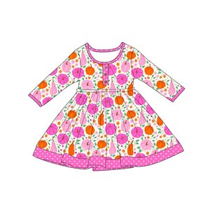 Robe décontractée en coton mélangé à col rond et motif floral pour petites filles, style boutique personnalisée, vente en gros, tenues de shorts pour enfants, vêtements pour sœurs - Product Image 6