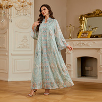 Kaftan Abaya Marocain à Imprimé Ethnique, Robe Musulmane de Dubaï, Vente en Gros, Motifs Géométriques Floraux, Col en V, Ramadan Aïd 2026, Direct Usine