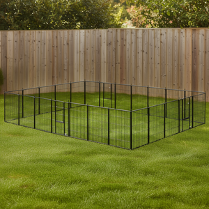 Parc de jeu noir pour chiens, 39 pouces de hauteur, avec porte verrouillable, clôture d'exercice pour chiots intérieur/extérieur, 24 panneaux, forme modulable - Product Image 2