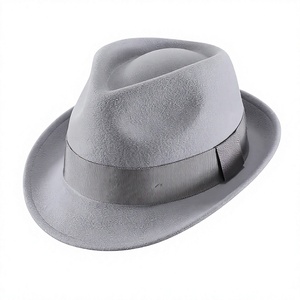 Gray Wool Fedora <b>Hat</b> with Ribbon <b>Band</b> Unisex Classic Style for Casual Wear Spring Autumn Adult Size 56-58CM - Product Image 1
