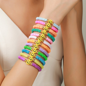 Bracelet en pâte polymère, couleur arc-en-ciel, perles élastiques, visage souriant, bijoux pour femmes, printemps 2024, origine Yiwu SY0622-1 - Product Image 1