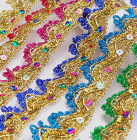 Tissu en dentelle à sequins 3D super brillants or et argent, avec chaîne à pampilles et cordon, dentelle guipure, élégant, romantique, classique, sexy, floral, ethnique