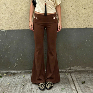 European American Y2K Low Rise Flared <b>Pants</b> Floral Cut Out Slim Fit Women <b>Pants</b> Trendy <b>pants</b> - Product Image 4