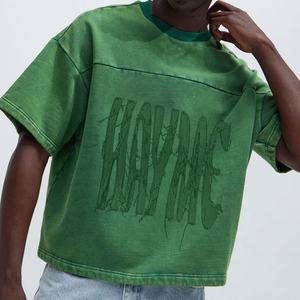 Goutte d'épaule Patchwork Distressed Brodé Applique Crop Boxy Fit Tshirt Femme Y2K Hommes Tshirt - Product Image 5