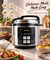 Cuisinière électrique multifonction intelligente en acier inoxydable 10-en-1 avec écran LED, pression réglable, capacité de 5,1 à 6,0 L, 1400 W